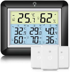Urageuxy Wireless Indoor Outdoor Thermometer & Humidity Monitor with 3 Sensors - Digital Hygrometer, 100M Range, Backlight, Max/Min Records, Comfort Indicator (Black)
