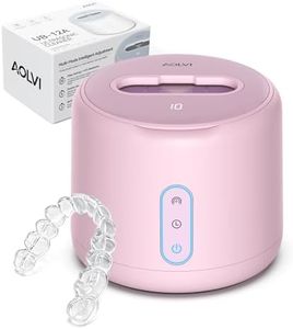AOLVI Ultrasonic Retainer Cleaner Machine, IPX6 Waterproof Denture Cleaner, 3 Modes Dental Cleaning Pod with RGB Indicator, 45kHz Mouth Guard Cleaner with UV Light, 200ML Tank, Pink