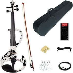 Kinglos 4/4 White Flower Colored Solid Wood Intermediate-A Electric/Silent Violin Kit with Ebony Fittings Full Size (DSZA1310)