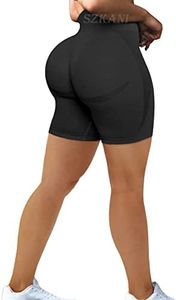 Scrunch Butt Lifting Seamless Shorts for Women High Waist Tummy Control Workout Biker Shorts Ruched Booty Lifting Leggings, (H-smile Contour)-black, Medium