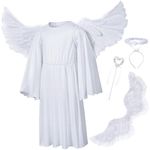 Irtysh Kids Angel Costume With Angel Feather Wings headband Wand Set For Girl's Halloween Birthday Cosplay(11-12Years)