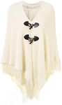 Ferand Women’s Loose Fitting Poncho Cape Shawl with Stylish Horn Buttons, V Neckline and V Hem, Beige