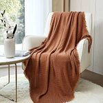 CREVENT Farmhouse Waffle Knit Throw Blanket for Couch Sofa Chair Bed Home Decoration, Soft Warm Cozy Light Weight for Spring Summer Fall (127cmX152cm Caramel/Rustic Brown)