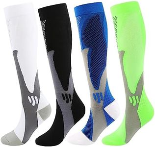 Kickticks Compression Socks 4 Paris for Women & Men 20-30mmhg Knee High Circulation Support for Running Nurse Sport Kinesio Function(Black/Blue/White/Green, L/XL)