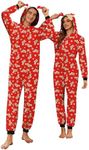 Ekouaer Christmas Matching Onesie for Couples Elk Antler Hooded Zipper Long Sleeve Pajamas with Pockets Reindeer red XL