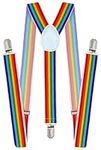 trilece Rainbow Suspenders - Adjustable Size Elastic 1 inch Wide Y Shape Mens Womens Suspenders - Heavy Duty Clips - Pride Costume (Rainbow - 1, 1)