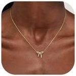 Risamil Gold Necklace for Women- Bow Necklace 14K Gold Necklace Dainty Bow Pendant Choker Necklace Trendy Bow Necklace Gold Chain Necklaces for Women Jewelry Gift