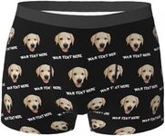 Custom Pet Photo Face Boxer Shorts Personalized Men's Boxer Briefs with Photo Text Customized Underwear Underpants Novelty Gifts for Men Husband Boyfriend Hubby Fathers Valentine's Day Size-L