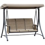 Outsunny 3 Seater Garden Swing Seat Outdoor Swing Chair with High Back Design, Steel Frame, Side Pouches, Adjustable Canopy, Brown