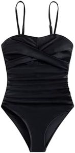 MakeMeChic Girl's One Piece Swimsuit Twist Front Ruched Spaghetti Strap Swimwear Bathing Suit Black 8-9Y
