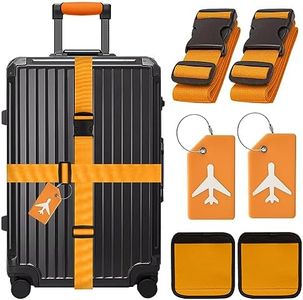 Yauhar 6Pcs Travel Suitcase Accessories Set Contains Silicone Luggage Bag Tags and Luggage Straps and Detachable Handle Covers, Wide Adjustable Packing Belt for Women Men (Orange)