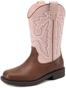 DREAM PAIRS Boys Girls Cowboy Boots Toddler Mid Calf Western Boots Square Toe Riding Boots for Kids,Size 6 Big Kid,Pink/Brown,KKUMMB2502