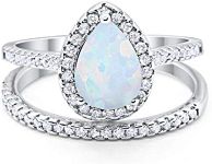 Blue Apple Co. Teardrop Pear Bridal Set Wedding Engagement Ring Band 925 Sterling Silver Round Lab White Opal Cubic Zirconia Size-7