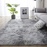 Area Rugs Soft Bedroom Carpets Living Room Rug Anti Slip Fluffy Shaggy Floor Mats Large Rugs for Children Room (Gray/White, 160 * 200cm)