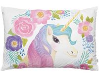 EKOBLA Throw Pillow Cover Animal Cute Unicorn Pink Purple Blue Wavy Hair in Garland Spring Flowers Leaf Decor Lumbar Pillow Case Cushion for Sofa Couch Bed Standard Queen Size 20x30 Inch