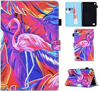 Acphtab Case for Amazon Fire 7 2019/2017/2015 Fire 7" 9th/7th/5th Gen, Slim Magnetic Folio Kickstand Wallet Case with Pencil Holder & Card Holder, Shockproof Cover for Amazon Fire 7 (Flamingo)