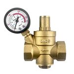 QWORK® RV Water Pressure Regulator Brass Adjustable Pressure Reducer Valve w Gauge 3/4", and Inlet Screened Filter