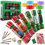 Minecraft Christmas Crackers Pack of 6 Mini Creeper Crackers for Kids with Gifts Keychain Crayons Stickers Gamer Gifts