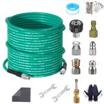 SITIMIMIL 200FT Sewer Jetter Kit for Pressure Washer,1/4‘’NPT Drain Cleaner Hose 5800PSI, with Adapter Corner Rotating Button Nose Sewer Jetting Nozzles Kit Pearl Corsage Pin Spanner Waterproof Tape…