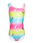 iDrawl Girls Unicorn One Piece Swimsuit Kids Colorful Swimming Costume Bathing Suit, Multicolour, S(4-6 Years)