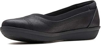 Clarks Women's Ayla Low Ballet Flat, Black Synthetic Nubuck, 8 US