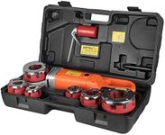 HOTYELL Electric Pipe Threader, Upgraded Pipe Threading Machine Uses Pure Copper Motor, Portable Handheld NPT Threader Kit with 6 HSS Dies 1/2"-2"