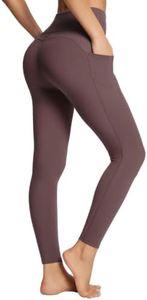 baleaf Leggings for Women Tummy Control with Pockets Deep Workout High Waisted Athletic 7/8 Gym Ultra Soft Petite Yoga Ankle Pants Dark Brown XS