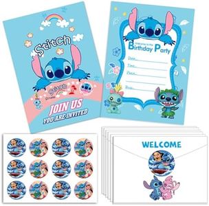 Philoctes Children's Birthday Invitation Cards, 12 Envelopes, 12 Round Stickers, Birthday Invitation Card, Cartoon Invitation Cards, Children's Birthday Party for Boys and Girls, Pack of 12