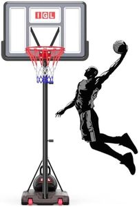 IGL Portable Basketball Hoop Outdoor, 5.6-10ft Height Adjustable Basketball Hoops Outdoor, 44 Inch Shatterproof Backboard Basketball Goal System for Backyard, Driveway
