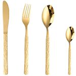 CAOPAOTI Gold Cutlery Set Serving for 6 People, 24 Piece Stainless Steel Spoon Knife and Fork Sets, Unique Pattern Design Silverware Tableware, Dishwasher Safe