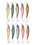 Vinayakart 10 Pcs Hard Bait Plastic Saltwater Fishing Lures 3D Minnow Fishing Lures Salt Swimbait Wobbler - 10 Pc/Lures Per Pack