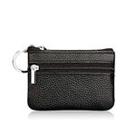 Nathalie Women's Genuine Leather Coin Pouch Mini Purse Fashionable Card Wallet with Key Ring and Zipper (Black), Small