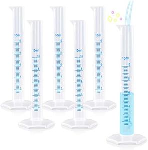 Kalevel 6pcs Measuring Cylinder 10ml Graduated Cylinder Clear Plastic Measuring Cylinder Polypropylene Scientific Graduated Cylinder Set with Double Sided Markings, Pour Spout & Hexagonal Base