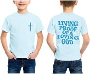 KEEVICI Boys Christian Graphic Tees Cross Jesus God Religious Shirts for Kids Faith Bible Verse Cotton Inspirational T Shirt(Light Blue,130)