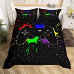 Boys Gaming Galaxy Bedding Set Single Size Kids Games Room Duvet Cover Watercolor Tie Dye Gamer Video Games Print Comforter Cover Set Children Girl Bedroom Decor 2 Piece Bedding With 1 Pillow Case