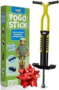 BUBBLE JUMP Pogo Stick for Kids Age 10 & up Yellow - for Boys, Girls, Teens & Adults 80 to 160 Lbs - Easy Grip Rubber Handle Master Jumper Pogo Sticks - High Jumping Kids Pogo Stick