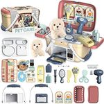 KAEGREEL Pet Care Playset, 23Pcs Pretend Play Kit with Pet Case for Treatment & Grooming, Fun Birthday for Kids Girls Aged 3-8 Year Old