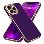 BENTOBEN for iPhone 13 Pro Max Case with Wristband Strap, Slim Luxury Electroplated Bumper Women Men Girl Protective Soft Case Cover for iPhone 13 Pro Max 6.7 inch,Deep Purple/Gold