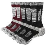 YUEDGE Men's 5 Pairs Wicking Breathable Cushion Comfortable Casual Crew Socks Multi Performance Walking Athletic Socks 6-10 (MXL, BlackRed)