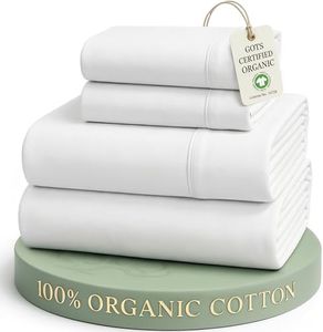 LANE LINEN Eco Friendly 100% Organic Cotton Queen Sheet Set, Soft & Comfy Fully Elasticized 15" Deep Pocket Bed Sheets, Low Pill Naturally Cooling Machine Wash Sábanas Queen- White Bed Sheets