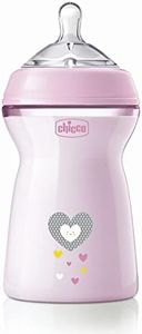 Chicco Natural Feeling Feeding Bottle for Babies, 330ml (6+ Months)| Mother Breast Like Teat|Soft Silicon, Anti-Colic Teat | Angled Teat Suitable for Newborns | with Anti-Drip Cap | BPA Free (Pink)