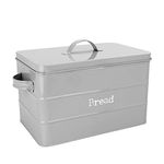 Harbour Housewares Industrial Bread Bin - Vintage Style Steel Kitchen Storage Caddy with Lid - Grey