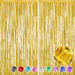 2Pcs Gold Foil Fringe Curtain - HADEEONG 3.28ft x 6.56ft Metallic Tinsel Backdrop Party Streamers Door Curtains Photo Backdrop for Wedding Birthday Bridal Shower Baby Shower Party Decorations