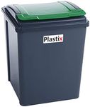 Plastix 50 Litre 50L Plastic Recycle Recycling Bin with Flap Lid Kitchen Garden Waste Rubbbish Bins Dustbin (Green)