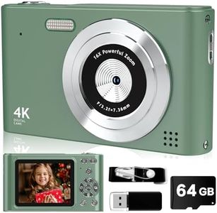 Digital Camera, 44MP Full HD 1080P Point and Shoot Camera with 64GB Card, Anti Shake 16X Zoom Compact Volg Cameras, Portable Small Camara Gift for Kids, Ages Teen Girl Boy - Green