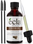 Castor Oil Organic Cold Pressed - Eyelash & Eyebrow Growth Oil 100% Pure USDA Certified 60ml - 2 Oz for Hair, Beard, Eyelashes and Eyebrows - Includes a Set of Brushes and Eyeliner Applicators kit