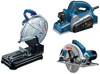 Bosch 0601B373F0-GCO220 2200-Watt 14-inch Chop Saw Machine (Blue) & GHO 6500 Professional Planer & 06016230F1 GKS 190 7-inch Corded Electric Circular Saw