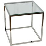 Cortesi Home Kent End Table, 22" Square, Silver Stainless Steel with Glass Top