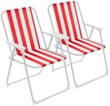 Harbour Housewares Folding Beach Deck Chair - Red Stripe - Pack of 2 - Metal Outdoor Patio Seat for Picnic, Garden, Camping