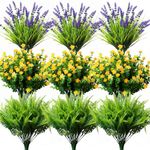 YXYQR 18PCS Summer Artificial Flowers Plants Outdoor UV Resistant Bedding Fake Monkey Grass Mums Outside Faux Plastic Fern Greenery Arrangement for Front Porch Window Box Planter Hanging Basket Garden